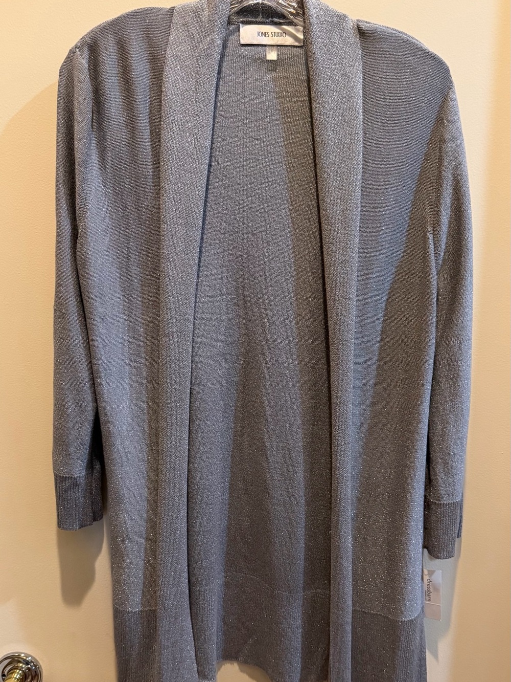 Jones Studio Silver-Gray Metallic Open-Front Shimmer Cardigan-S